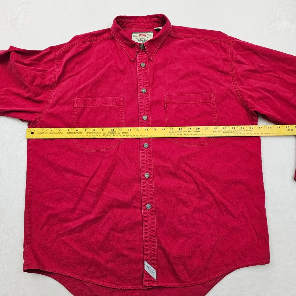 Levi's Button Down Shirt Mens XL Red Canvas Workwear Utility Vintage Western - Picture 6 of 9